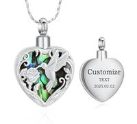 Hummingbird Urn Necklace for Ashes Heart Cremation Necklace for Ash Abalone Shel Memorial Keepsake Pendant with Funnel Filler Cremation Jewelry Gifts for Women Lost Loved One