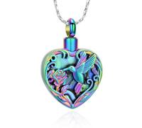 Hummingbird Urn Necklace for Ashes Heart Cremation Necklace for Ash Abalone Shel Memorial Keepsake Pendant with Funnel Filler Cremation Jewelry Gifts for Women Lost Loved One