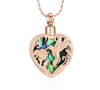 Hummingbird Urn Necklace for Ashes Heart Cremation Necklace for Ash Abalone Shel Memorial Keepsake Pendant with Funnel Filler Cremation Jewelry Gifts for Women Lost Loved One