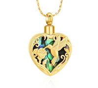 Hummingbird Urn Necklace for Ashes Heart Cremation Necklace for Ash Abalone Shel Memorial Keepsake Pendant with Funnel Filler Cremation Jewelry Gifts for Women Lost Loved One