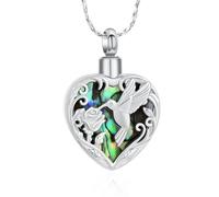 Hummingbird Urn Necklace for Ashes Heart Cremation Necklace for Ash Abalone Shel Memorial Keepsake Pendant with Funnel Filler Cremation Jewelry Gifts for Women Lost Loved One
