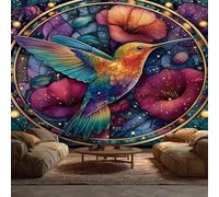 Hummingbird Wallpaper - Stained Glass Floral Bird Wall Mural - Wall Murals for Living Room Bedroom - Photo Wallpaper & Home Decor Art - 250 x 175 cm A-7331