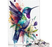 Hummingbird Watercolor Bir Puzzle for Adults 500 Pieces Wood Puzzles Home Educational Games DIY Toys 500pcs (52x38cm)
