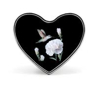 Hummingbird White Carnation Flower Heart Metal Brooches Small 1" Badge Pin Decorative Lapel Pins Gift Clothing Hat Accessory