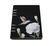 Hummingbird White Carnation Flower Refillable Notebook 6 Ring Binder Foldable Loose-Leaf Notebooks A5 Planner Book with 90 Sheets Paper