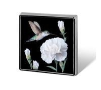 Hummingbird White Carnation Flower Square Badge Pin Metal Memorial Brooch Button Lapel Pins for Backpack Wedding