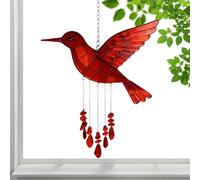 Hummingbird Wind Chime Decorative 2D Acrylic Red Colour - Deep Sound Outdoor Chimes | for Garden, Patio, Patio and Family Gift