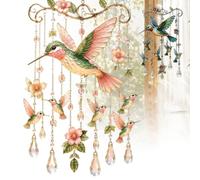 Hummingbird Wind Chimes, Graceful Stained Glass & Crystal Sun Catcher Windchime, Vintage Wind Chime, Colorful Bird Yard Decorations, Memorial Gardening Gifts for Women, Mom,Grandma Nature Lovers