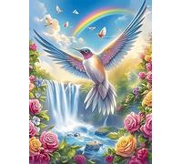 Hummingbird with A Rainbow Over A Waterfall 500 Piece Jigsaw Puzzle for All Ages Wildlife Pet Cute Jigsaw House Party Entertainment Family Game Whimsical Design for Any Occasion 500 PCS