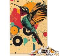 Hummingbird with Abstract Background Hummingbird Vibrant Poster Puzzles for Adults & Teenagers Wooden Puzzles for Adults Secret Santa Gifts 500pcs (52x38cm)