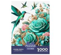 Hummingbirds And Blue Roses Jigsaw Puzzles Puzzles for Adults Kids. 1000 Piece Great Gifts Challenge Toy Educational Games Home Decoration for Educational Games Gifts 38x26cm/1000pcs
