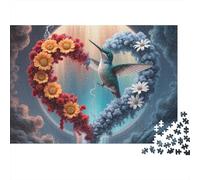 Hummingbirds And Flowers 1000 Piece Heart Hum Sturdy Cardboard Jigsaw Puzzle for Puzzle Enthusiasts Birthday Party Classroom Activity Educational Enlightenment Value for Money 52x38cm/1000pcs