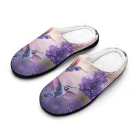 Hummingbirds And Flowers Men's Cotton Slippers Indoor House Shoes Warm Gift for Travel Bedroom Hotel 7-8（40-41）