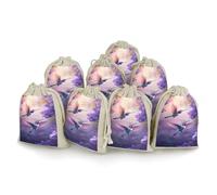 Hummingbirds And Flowers Small Cotton Linen Pocket Reusable Drawstring Bag Funny Gift Wrap Storage Wrapping Pouch 8 Pieces