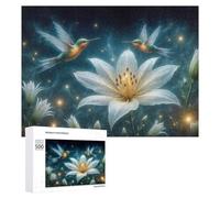 Hummingbirds And White Lily Flower Jigsaw Puzzle for Adults, 500 Piece