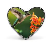 Hummingbirds Drinking Nect Cute Heart Badge for Women Men Novelty Funny Brooches Pins for Shirts Bags Hats