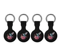 Hummingbirds Flower Keychain Holder Case Compatible with AirTag Waterproof Silicone Shell Protective Case 4PCS