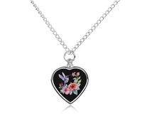 Hummingbirds Flowers Custom Cremation Jewelry Urn Necklace for Dog Pet Ashes Heart Memorial Pendant