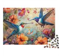 Hummingbirds in Bloom 1000 Piece Jigsaw Puzzle for Adults Hummingbirds Hovering in Soft Flower Garden Challenging Premium Thick Sturdy Vibrant Stress Relief 38x26cm/1000pcs