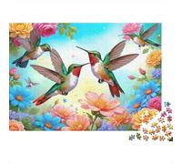 Hummingbirds in Bloom Christmas 1000 Piece Jigsaw Puzzle for Adults Hummingbirds Flying in Sunny Flower Sky Premium Sturdy Vibrant Challenging Gift 52x38cm/1000pcs