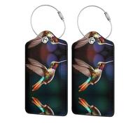 Hummingbirds in Flight Business Travel PU Leather Label Suitable for Handbags/Backpacks/Luggage, Black, 2 Pcs