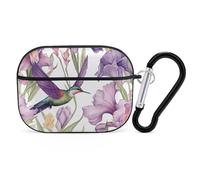 Hummingbirds Irises Flowers AirPod Pro Case, Anti Scratch Hard PC Cover with Keychain, AirPod Pro 2nd/1st Case Accessories for Women Men, Black-Style