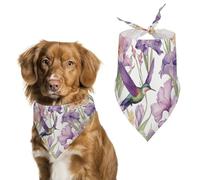 Hummingbirds Irises Flowers Dog Bandanas for Feeding Grooming, Triangle Pet Bibs Washable Pets Scarf for Cats & Dogs