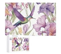 Hummingbirds Irises Flowers Jigsaw Puzzle 1000 PCS Challenging Fun Puzzles Wooden Jigsaw Puzzles for Adults Families