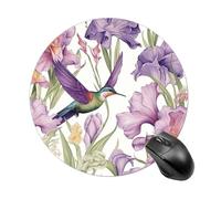 Hummingbirds Irises Flowers Round Mouse Pad 7.8 Inch, Portable Gaming Mouse Mat with Non-Slip Rubber Base & Smooth Surface, Waterproof Mousepad for PC, Laptop, Computer, Office, Home