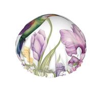 Hummingbirds Irises Flowers Shower Cap For Women Reusable Double Layers Bathing Bath Cap Hair Caps Waterproof Elastic Band Ladies Spa Salon Shower Hat Hair Caps