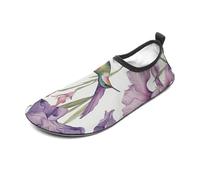 Hummingbirds Irises Flowers Water Shoes for Men Women, Lightweight Stretch Swim Shoes with Anti-Slip Rubber Sole, Quick-Dry Aqua Socks for Pool, Beach, Surfing, Style, 12 Women/12 Men