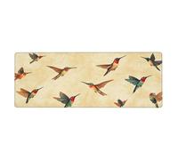 Hummingbirds On A Yellow Backgroundfloral Print Mousepad Laptop Keyboard Mat Large Mouse Pad With Stitched Edges Long Non-Slip Rubber Base Spring Desk Pad For Office Home Desk Decor, 31.5" X 11.8"