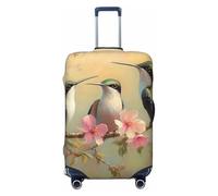 Hummingbirds On Soft Flower Branches Elastic Travel Luggage Cover Suitcase Protector, Print Suitcase Baggage Cover Anti-Scratch