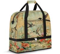 Hummingbirds Painting Travel Duffle Bag for Women Men Weekend Overnight Bags Foldable Wet Seperated 47 L Tote Bag for Sports Gym Yoga