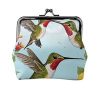 Hummingbirds Red Flower Hibiscus Full Double-Sided Printed Pattern Women's and Girls' Fashionable Leather Kiss Lock Coin Purse Card Bag