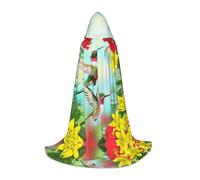 Hummingbirds Red Flower Hibiscus Hooded Cape For Teenagers, Unisex Cloak Robe Hooded Halloween Costume Satin Witches Vampire Cloak Fancy Dress Up Children