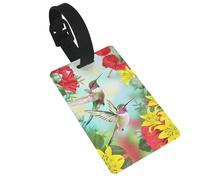 Hummingbirds Red Flower Hibiscus Print 5pcs Luggage Tags for Suitcases,Cute Suitcase Tag Identifiers for Baggage Tag for Cruise Airport Travel PVC
