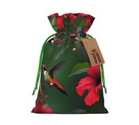Hummingbirds Red Flower Hibiscus Print Birthday Gifts Wrap Bag Unique Drawstring Gifts Bag Canvas Bags for Party Wedding Present,1 Piece S