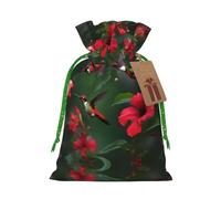 Hummingbirds Red Flower Hibiscus Print Christmas Drawstring Gift Bags,For Christmas Holiday,Birthday,Wedding Or Daily Gift
