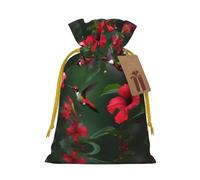 Hummingbirds Red Flower Hibiscus Print Christmas Drawstring Gift Bags,For Christmas Holiday,Birthday,Wedding Or Daily Gift