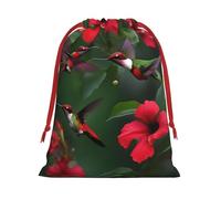 Hummingbirds Red Flower Hibiscus Print Drawstring Gift Reusable Bag Pouch Daily Organizing Anniversaries Weddings Sacks