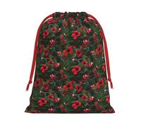 Hummingbirds Red Flower Hibiscus Print Drawstring Gift Reusable Pouch Wedding Candy Toys Cards Storage Function Portable