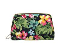Hummingbirds Red Flower Hibiscus Print Leather Cosmetic Bag Small Travel Makeup Bag for Women, Cosmetic Organizer Cosmetic Bag for Handbag, Hawaiian Flower Print, One Size