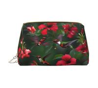 Hummingbirds Red Flower Hibiscus Print Leather Cosmetic Bag Small Travel Makeup Bag for Women, Cosmetic Organizer Cosmetic Bag for Handbag, Hummingbirds Red Flower Hibiscus, One Size
