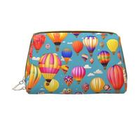 Hummingbirds Red Flower Hibiscus Print Leather Makeup Bag Small Travel Cosmetic Bag For Women,Cosmetic Organizer Makeup Pouch For Purse, Hot Air Colorful Balloons, One Size