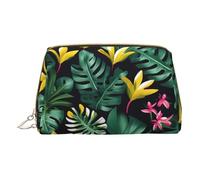 Hummingbirds Red Flower Hibiscus Print Leather Makeup Bag Small Travel Cosmetic Bag For Women,Cosmetic Organizer Makeup Pouch For Purse, Hawaiian Tropical Leaves Flower, One Size