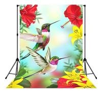Hummingbirds Red Flower Hibiscus Print Photo Studio Background 5x7ft Soft Photo Backdrop Curtain For Studio Content Creator Equipment