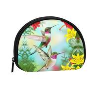 Hummingbirds Red Flower Hibiscus Print Portable Mini Storage Bag Shell Shaped Wallet Small Coin Wallet Shell Storage Bag