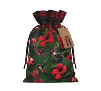 Hummingbirds Red Flower Hibiscus Print Xmas Drawstring Eco-Friendly Gift Bags For Christmas Party Wrapping Present Needs