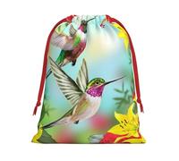 Hummingbirds Red Flower Hibiscus Printed Christmas Drawstring Gift Bags For Decorating Christmas Trees Staircases And Porches Party Favors Wedding Decor & Holiday Packaging 3 Sizes